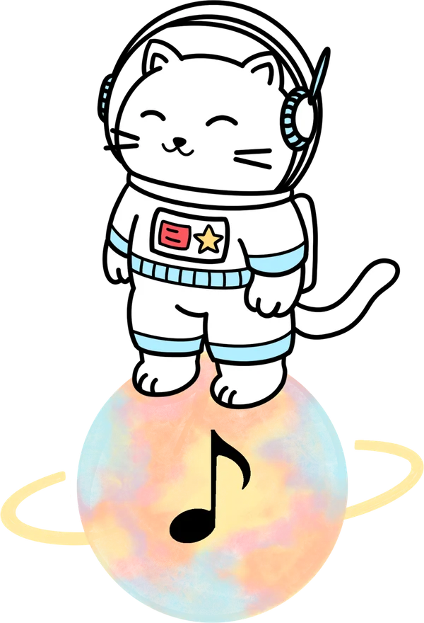 太空貓船長站在彩色星球上